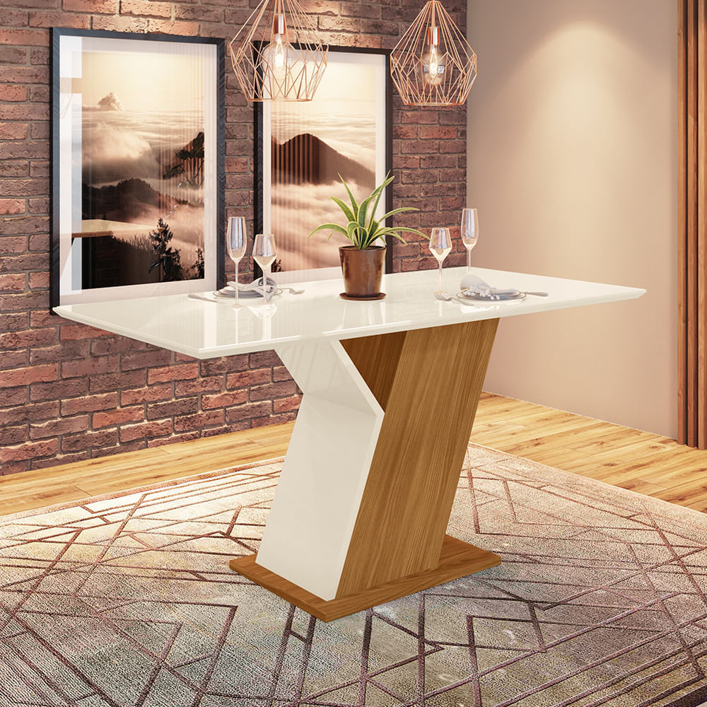 Mesa de Jantar com Tampo em MDF 160cm com Vidro Juanita Casa 812