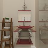 Gabinete de Vidro com Cuba Quadrada 45cm + Torneira Algarve