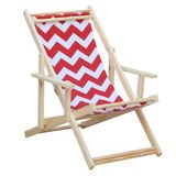 Espreguiçadeira  Preguiçosa Dobrável Madeira Maciça Natural Com Tecido Chevron Vermelho Branco