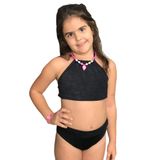 Biquíni Cropped Infantil Liso Preto -