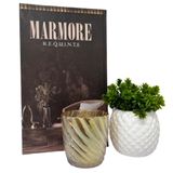 Kit Decoração Livro + Vaso Branco + Castiçal De Vidro Âmbar