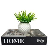 Conjunto Decoração Livro Home Design + Vaso Branco Cerâmico