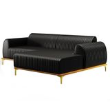 Sofá 255cm 4 Lugares Com Chaise Direito Pés Gold Molino B-159 Corano Preto - Domi