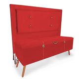 Cabeceira Com Calçadeira Baú Solteiro 90cm Suede Vermelho