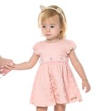 Vestido Din Don De Renda Com Cinto Aplique Pérolas Menina Bebê