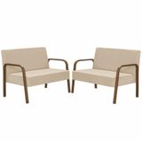 Kit Poltrona 2 Namoradeiras Jade Braço Madeira D Salla Bege