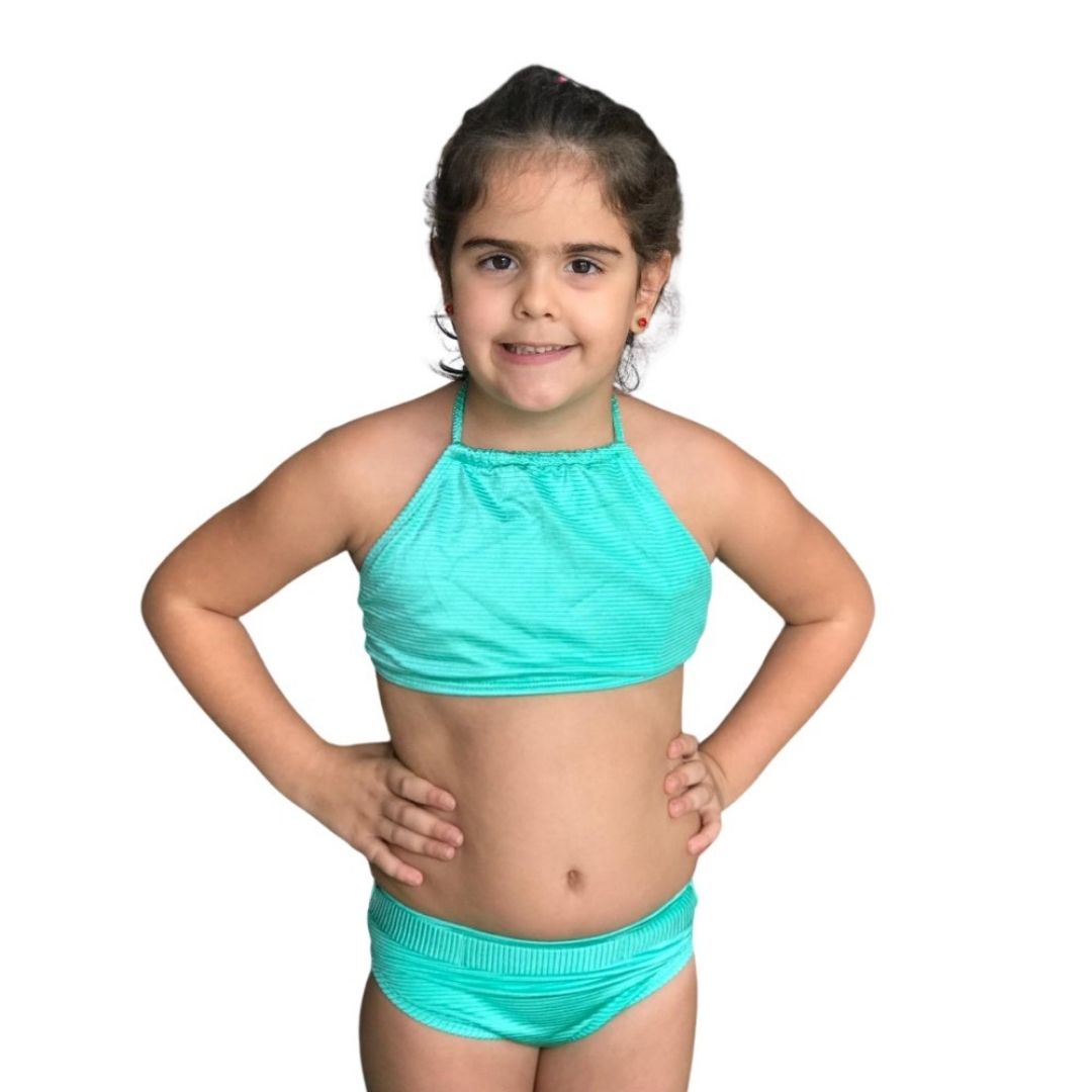 Biquíni Cropped Infantil Liso Verde Menta -