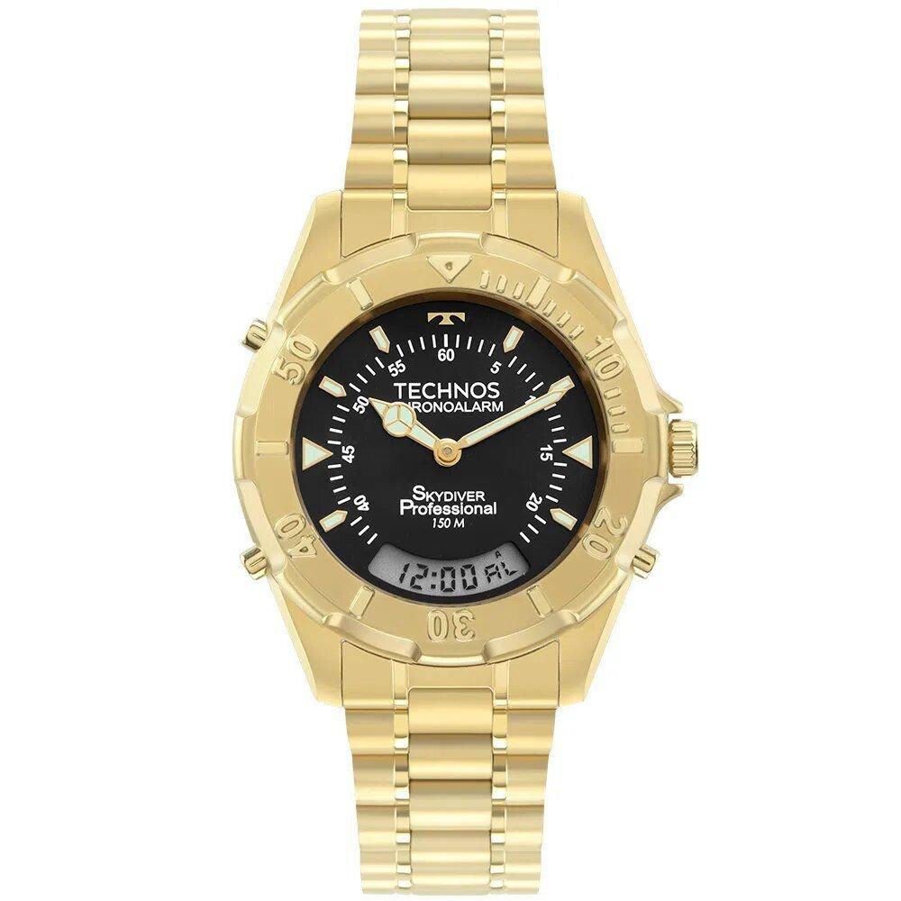 Relógio Anadigi Masculino Dourado Technos Skydiver - T20557s/45p