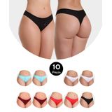 Kit 10 Calcinha Imi Lingerie Tanga Fio Dental Duplo Em Microfibra Fio Conforto