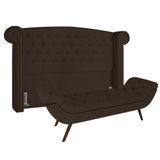Cabeceira Cama Box Casal 140cm Provença Com Calçadeira Vêneto P02 Veludo Marrom - Mpozenato