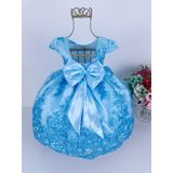 Vestido Infantil Realeza Rainha Azul Cinderela Princesa Elsa Festa Daminha Casamento Luxo