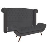 Cabeceira Cama Box Casal 140cm Provença Com Calçadeira Vêneto P02 Veludo Chumbo - Mpozenato