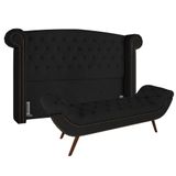 Cabeceira Cama Box Casal 140cm Provença Com Calçadeira Vêneto P02 Veludo Preto - Mpozenato