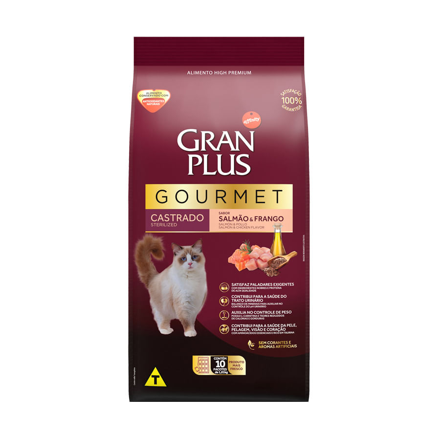 Ração GranPlus Gourmet para Gatos Castrados Sabor Salmão - 3kg