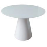 Mesa De Jantar Cone 90cm Laqueada E Vidro 4 Mm Branco