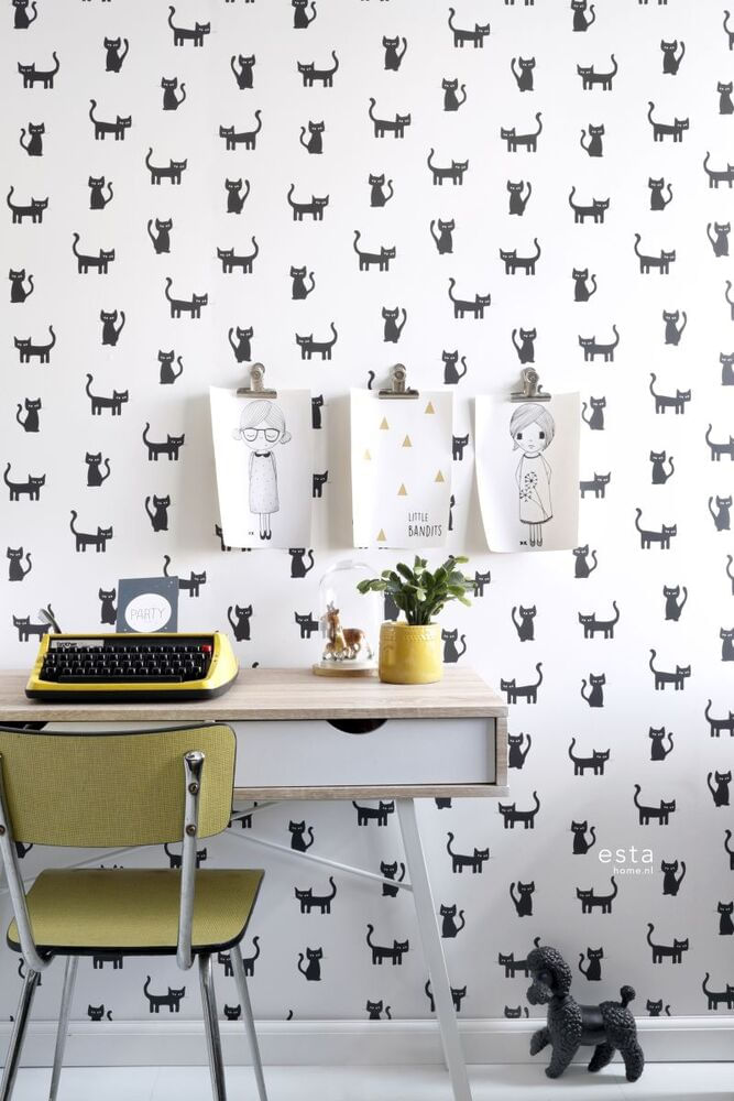 Papel de parede gatos branco e preto