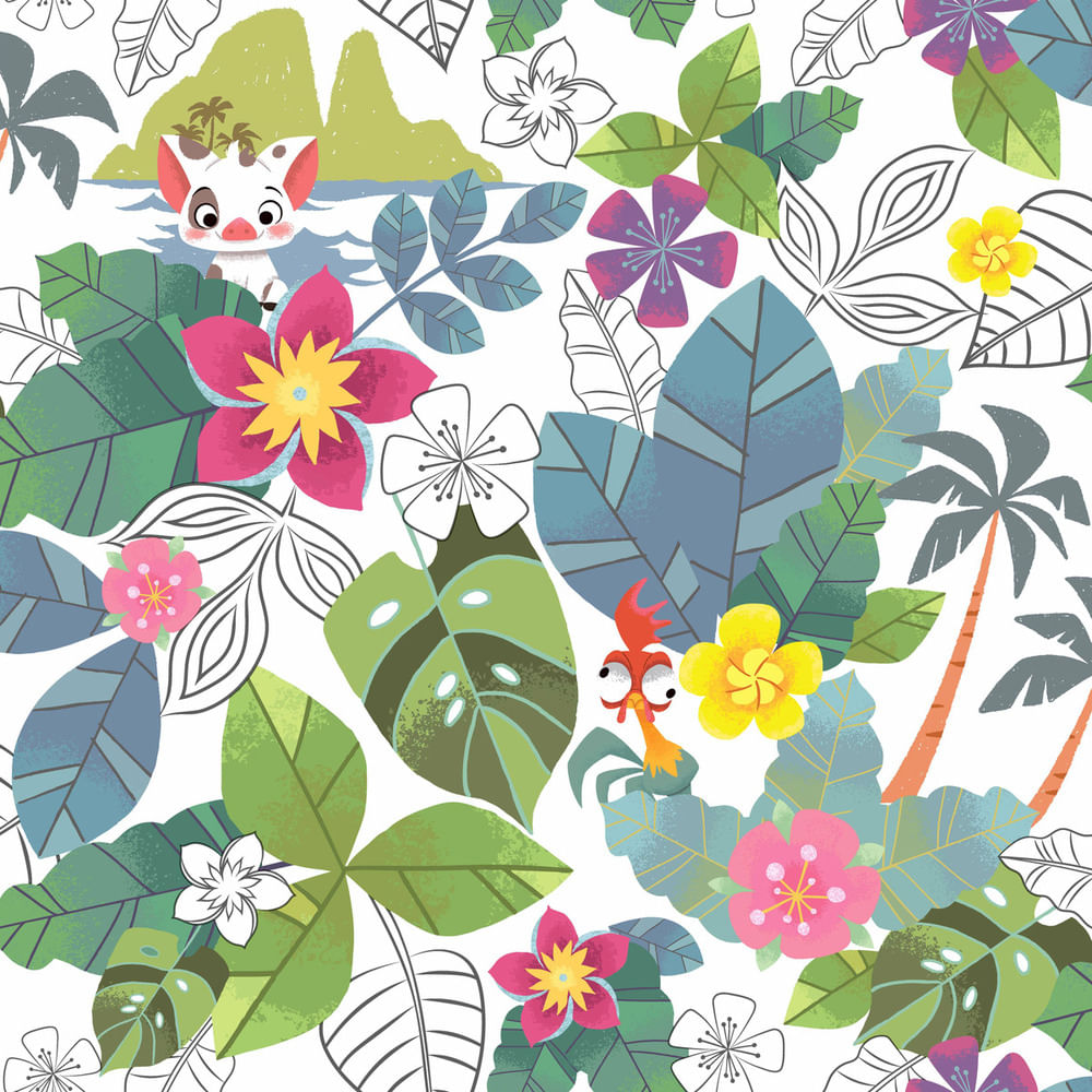 Papel De Parede Disney Moana Floral - Opções De Cores