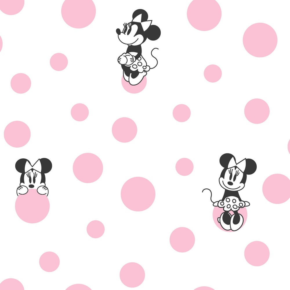 Papel De Parede Disney Minnie Bolas - Opções De Cores