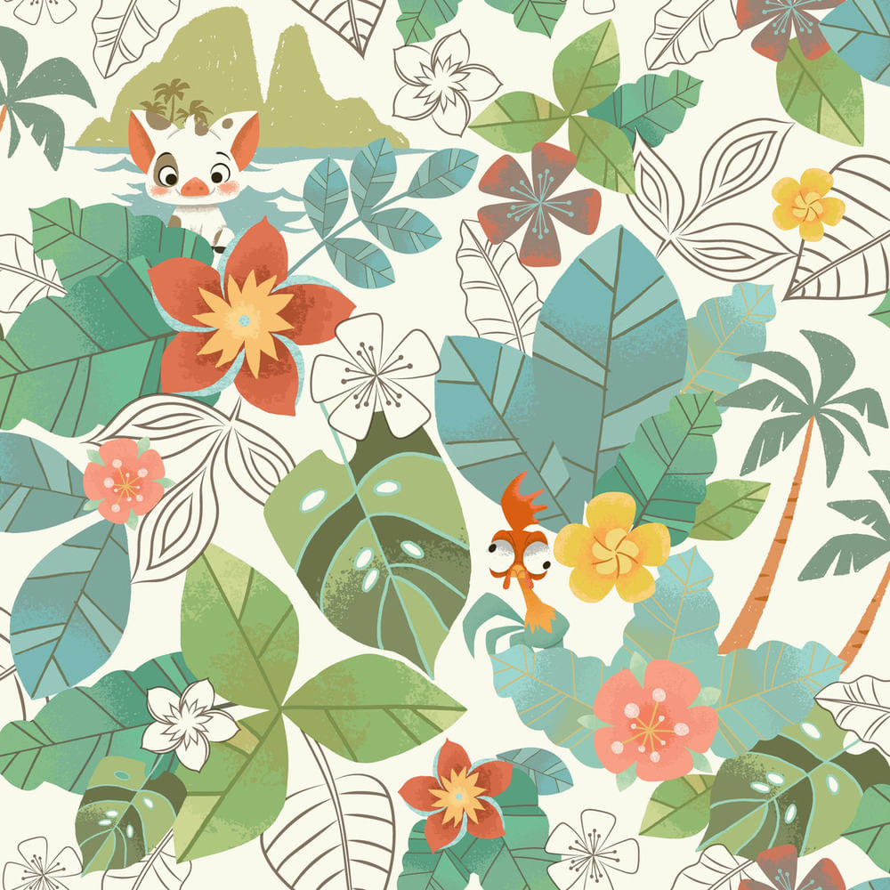 Papel De Parede Disney Moana Floral - Opções De Cores