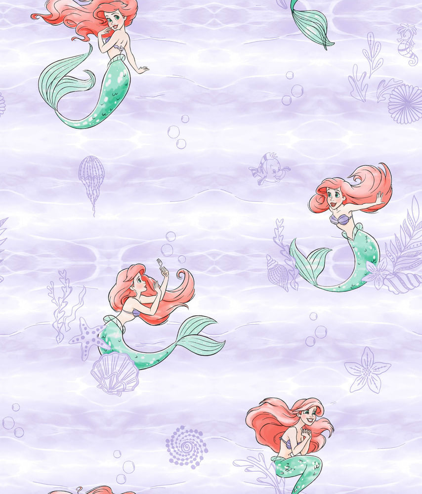 Papel De Parede Disney A Pequena Sereia - Opções De Cores