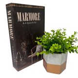 Conjunto Decoração Livro Marmore + Vaso De Cimento Artesanal