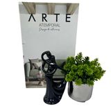 Kit Decoração Livro Arte + Vaso Prateado + Escultura Casal