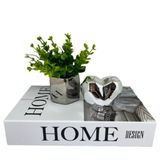 Kit Decoração Livro Home + Vaso Cerâmico + Coração Prateado