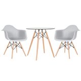 KIT - Mesa de vidro Eames 70 cm + 2 cadeiras Eames DAW - Cinza claro