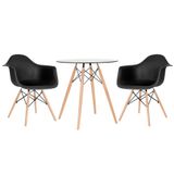 KIT - Mesa de vidro Eames 70 cm + 2 cadeiras Eames DAW - Preto