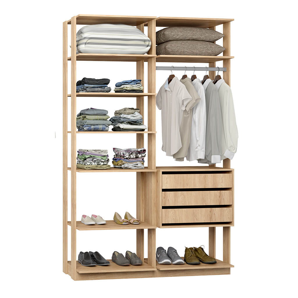 Guarda Roupa 3 Gavetas Cabideiro Carvalho Mel Lilies Móveis