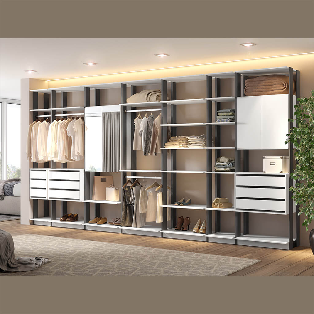 Closet Estante Com 5 Prateleiras Branco Cinza Lilies Móveis