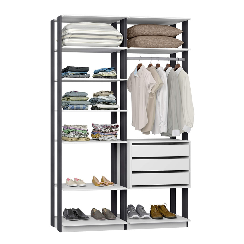 Guarda Roupa Gavetas Cabideiro Branco Espresso Lilies Móveis