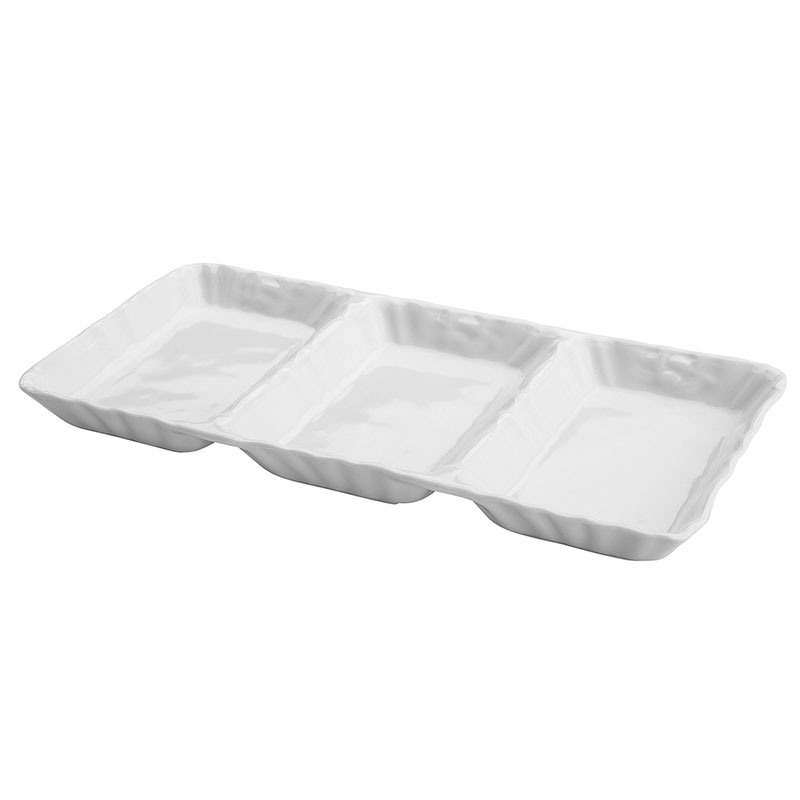 Petisqueira Porcelana Com 3 Divisões Branca 28x14x3cm