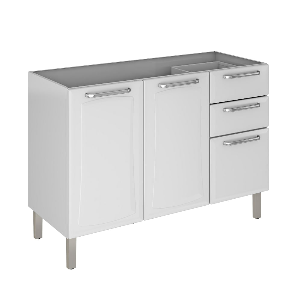 Balcão Para Cozinha Tarsila Itatiaia Em Aço 3 Portas 2 Gavetas