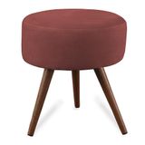 Puff Cama Inbox Hilda Redondo com Pés em Madeira Maciça Tecido Suede Vermelho