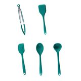 Conjunto De 5 Utensilios De Silicone Duplo - Verde Escuro