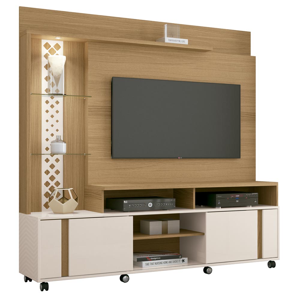 Painel Home Theater para TV até 55' Sala de Estar Swift Off White/Freijó - Gran Belo Menor preço em Painel Home Theater para TV até 55' Sala de Estar Swift Off White/Freijó - Gran Belo