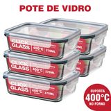 Kit Com 5 Potes De Vidro Click Glass Premium 100% Herméticos