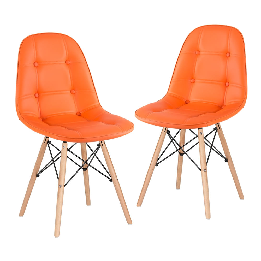 KIT - 2 x cadeiras estofadas Eames Eiffel Botonê - Madeira clara - Laranja