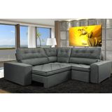 Sofá de Canto Retrátil e Reclinável com Molas, Cama inBox Austin 2,20m x 2,20m Suede Velusoft Cinza