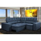 Sofá de Canto Retrátil e Reclinável com Molas, Cama inBox Austin 2,40m x 2,40m Suede Velusoft Azul