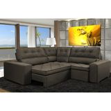Sofa de Canto Retrátil e Reclinável com Molas Cama inBox Austin 2,50m x 2,50m Suede Velusoft Café