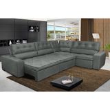 Sofá de Canto Retrátil e Reclinável com Molas, Cama inBox Austin 3,85x2,64 ou 2,64x3,85 Suede Velusoft Cinza