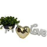 Kit Decoração Palavra Love + Vaso Tripé + Coração Dourado