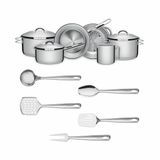 Kit Cozinha Panelas Solar Aço Inox Fundo Triplo 11 Peças Com Utensílios - Tramontina