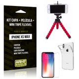 Kit iPhone XS Max Capa Silicone + Película de Vidro + Mini Tripé Flexível - Armyshield