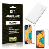 Kit Carregador Portátil 10K Tipo C Galaxy A20 Powerbank + Capa Anti Impacto + Película - Armyshield