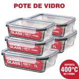 Kit Com 5 Potes De Vidro Click Glass Premium 100% Herméticos