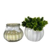 Conjunto Decoração Vaso Branco De Cerâmica + Vela De Vidro