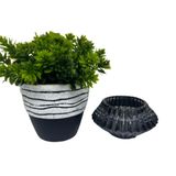 Conjunto Decoração Vaso De Cerâmica + Castiçal De Vidro